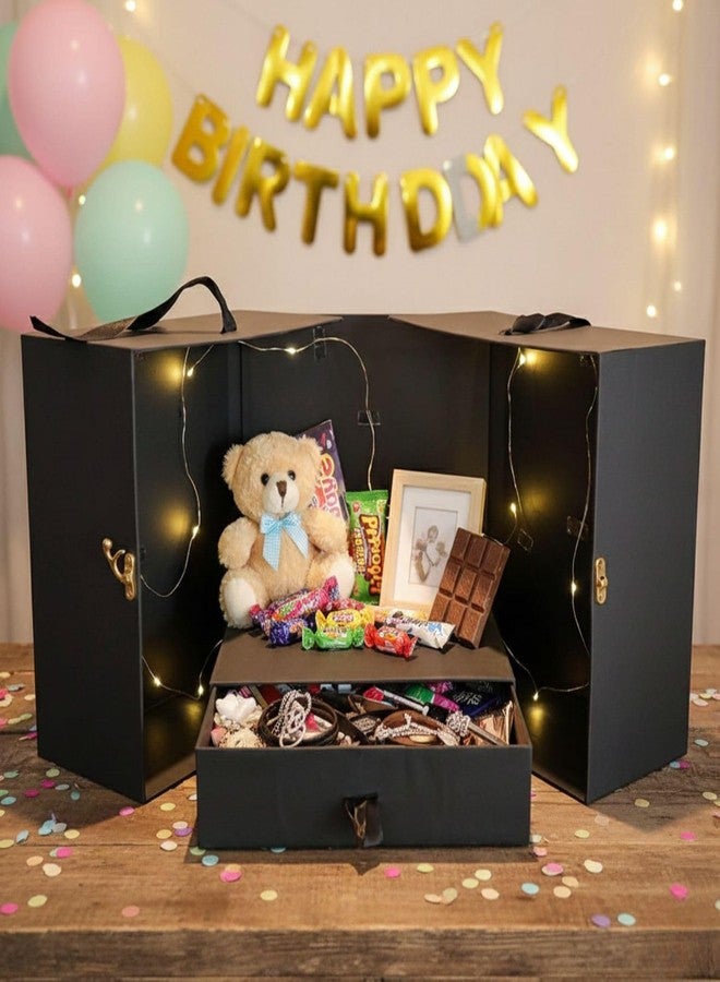 Intactmedia Card Board Surprise Cake Box Gift - Black/Fancy Surprise Cake Box with One Drawer Gift Box with Ribbon | Empty Boxes for Wedding Gift | Anniversary Gift | Corporate Gifting 500g - Image 3